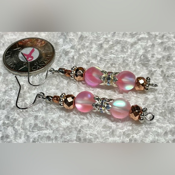 Cute mermaid glass earring in silver and rose gold - Picture 3 of 8